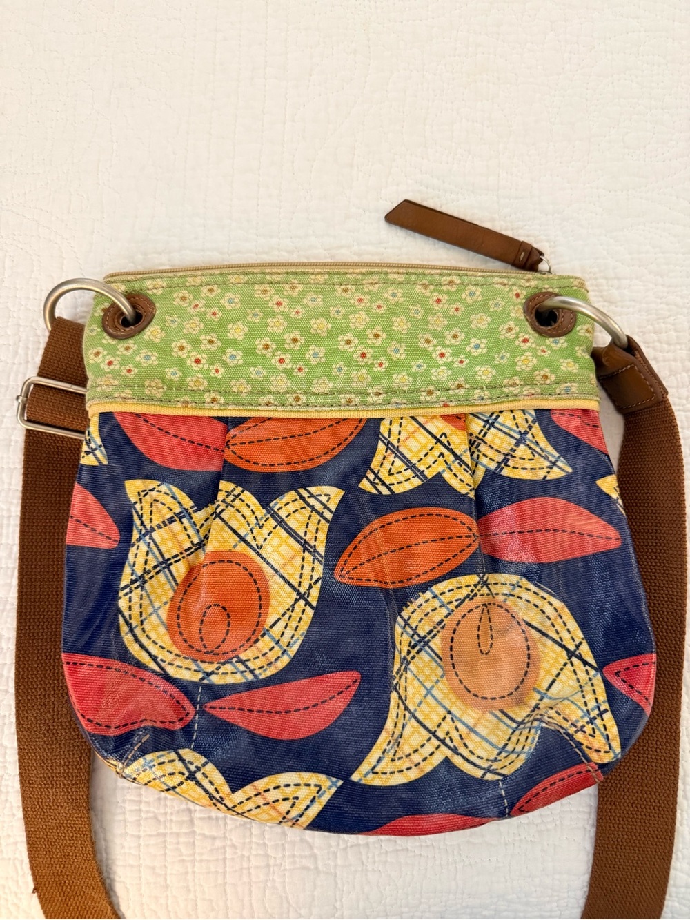 Vintage Fossil Green & Multicolor Crossbody Shoulder Bag - Picture 2 of 8